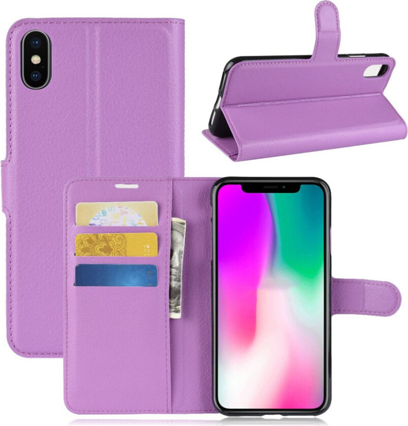 iPhone Xr beskyttelses deksel av syntetisk skinn med litchi tekstur - lilla