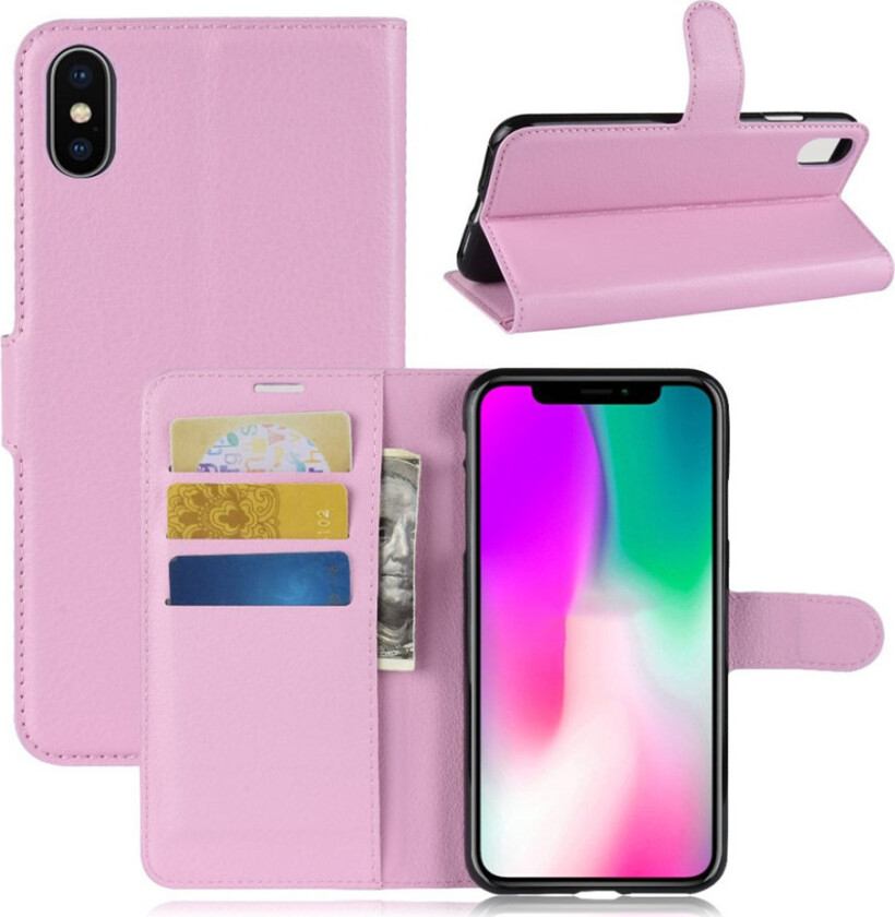 iPhone Xr beskyttelses deksel av syntetisk skinn med litchi tekstur - rosa
