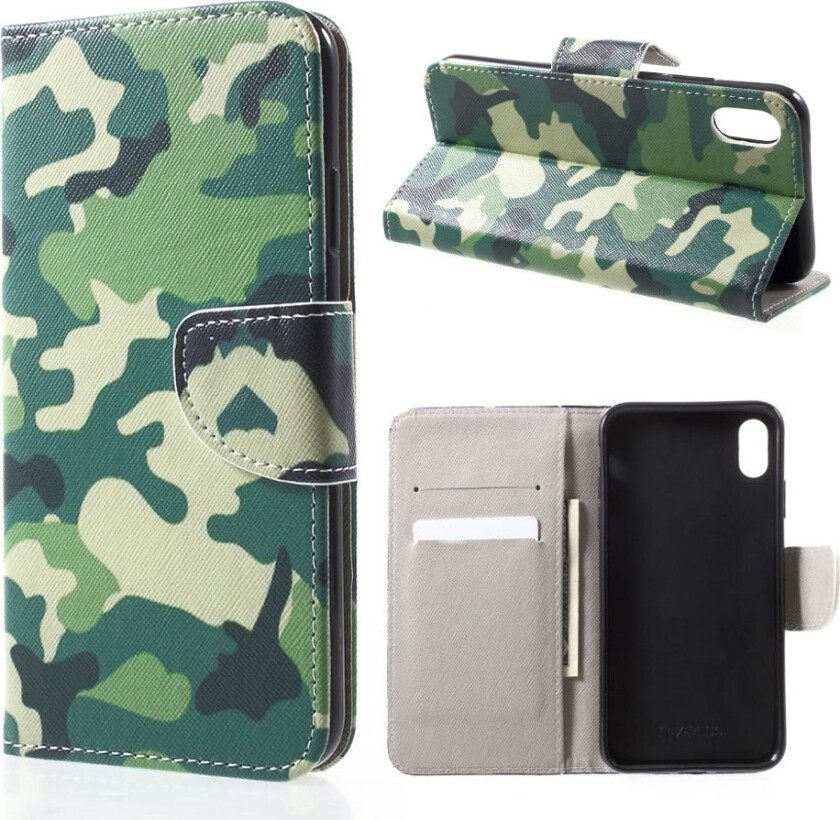 iPhone Xr beskyttelses deksel av syntetisk skinn med printet mønster - kamuflasje