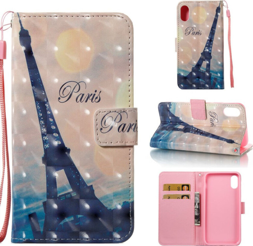 iPhone Xr beskyttelses deksel av syntetisk skinn med printet mønster og lyse flekker - eiffel tårn