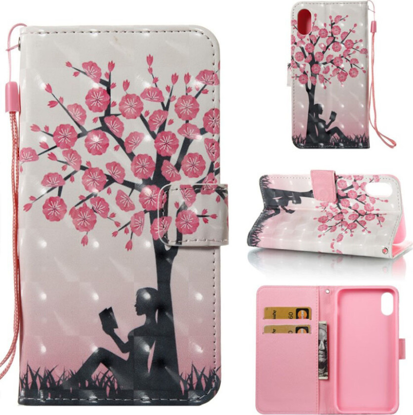 iPhone Xr beskyttelses deksel av syntetisk skinn med printet mønster og lyse flekker - skjønnhet og tre