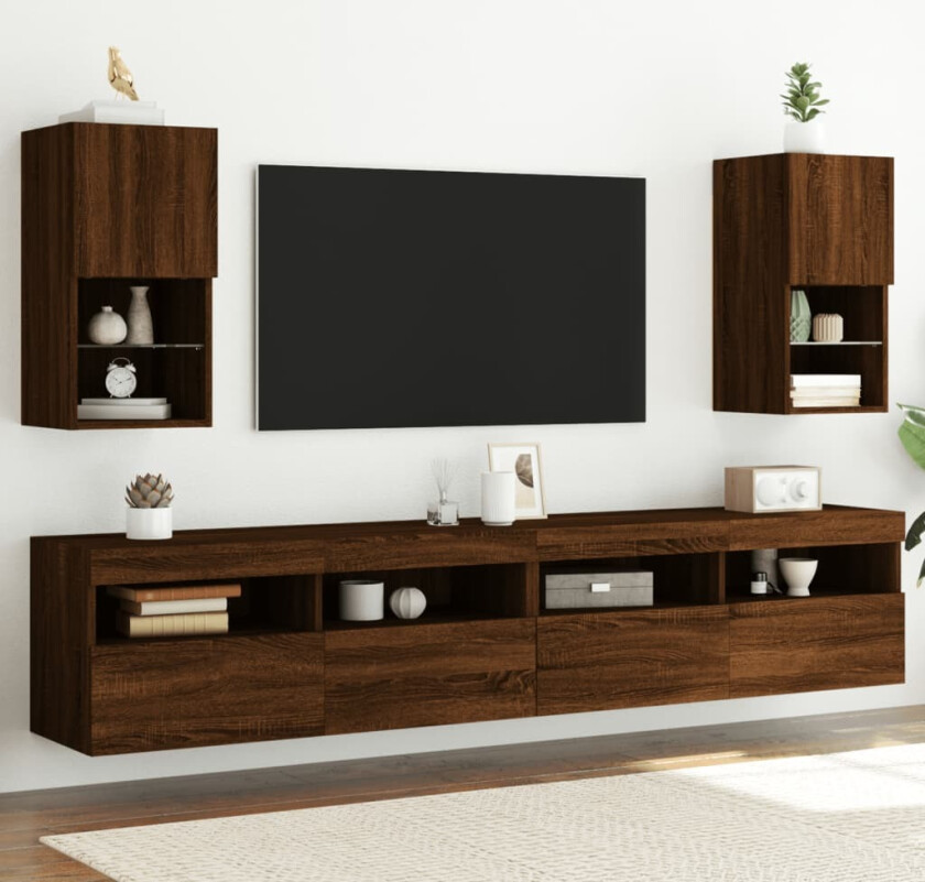 TV-benker med LED-lys 2 stk brun eik 30,5x30x60 cm