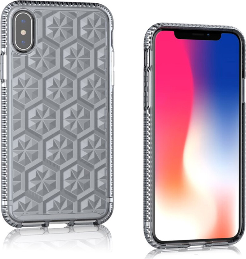 iPhone X beskyttelses deksel av hybrid materiale med 3D kube mønster - rosa