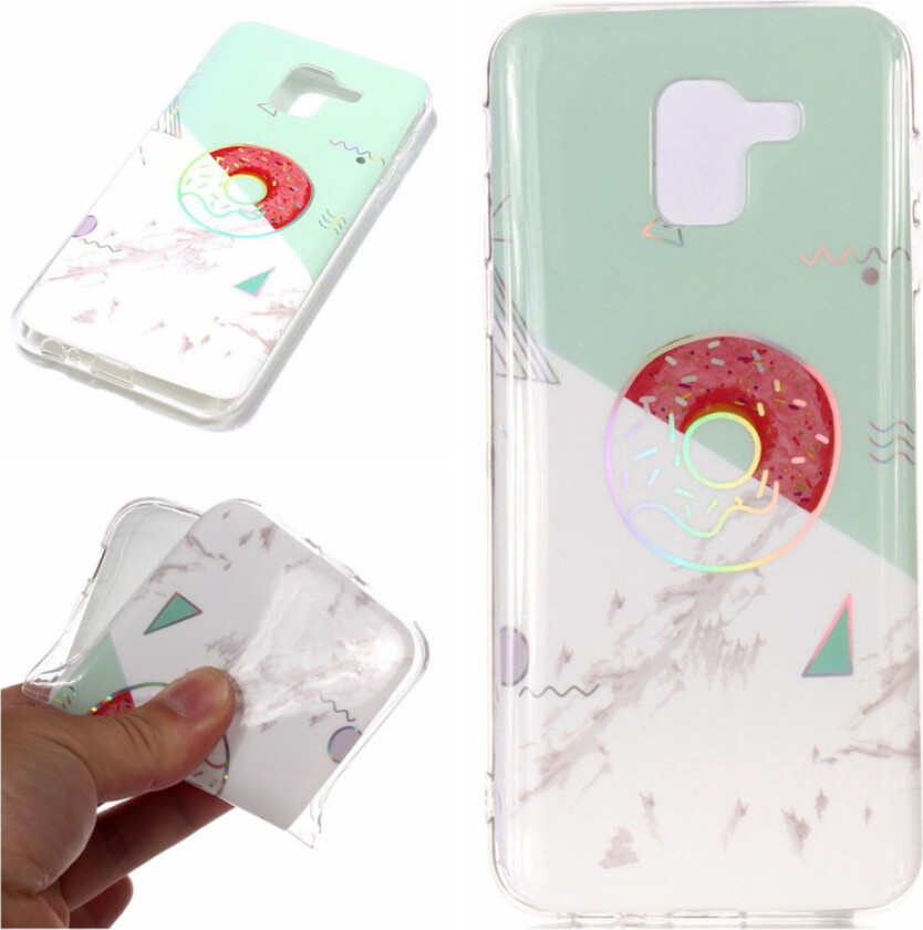 Galaxy A6 beskyttelses deksel av TPU med IMD printet marmor mønster - turkis og hvit