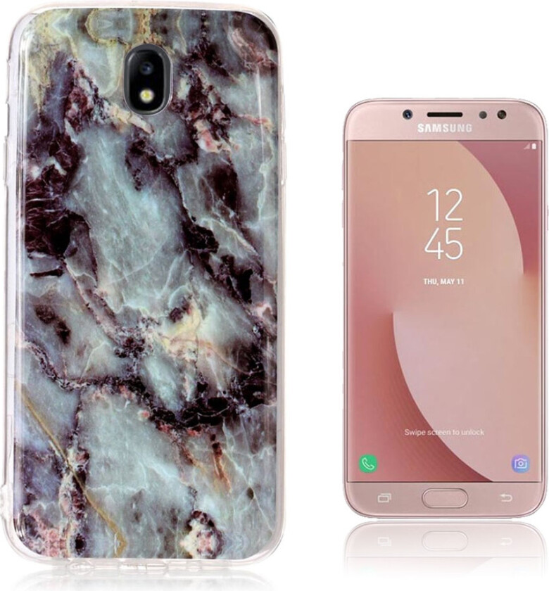 Galaxy J7 IMD beskyttelses deksel av TPU med marmor mønster - svart og blå