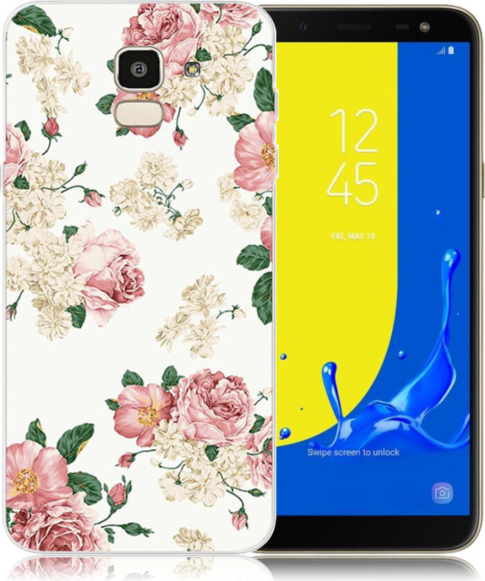 Galaxy J6 beskyttelses deksel av silikon og plastikk med printet mønster - blomster mønster