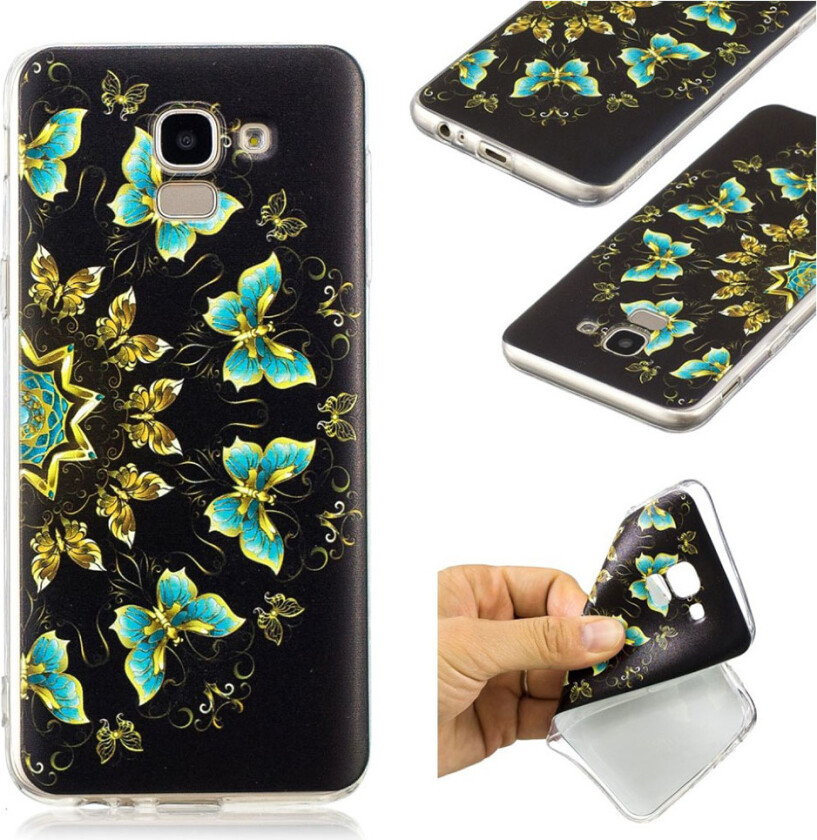 Galaxy J6 beskyttelses deksel av silikon og plastikk med printet bilde - fargelagte sommerfugler