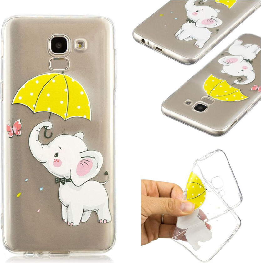 Galaxy J6 beskyttelses deksel av silikon og plastikk med printet bilde - elefant som holder paraply