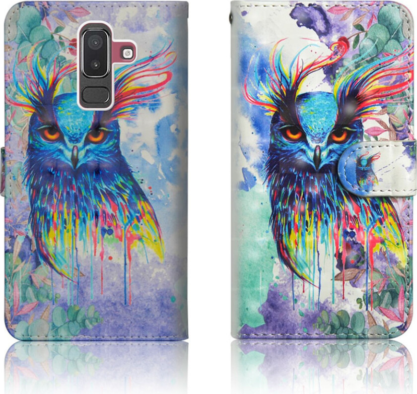 Galaxy J8 beskyttelses deksel av syntetisk skinn med printet mønster - fugle mønster