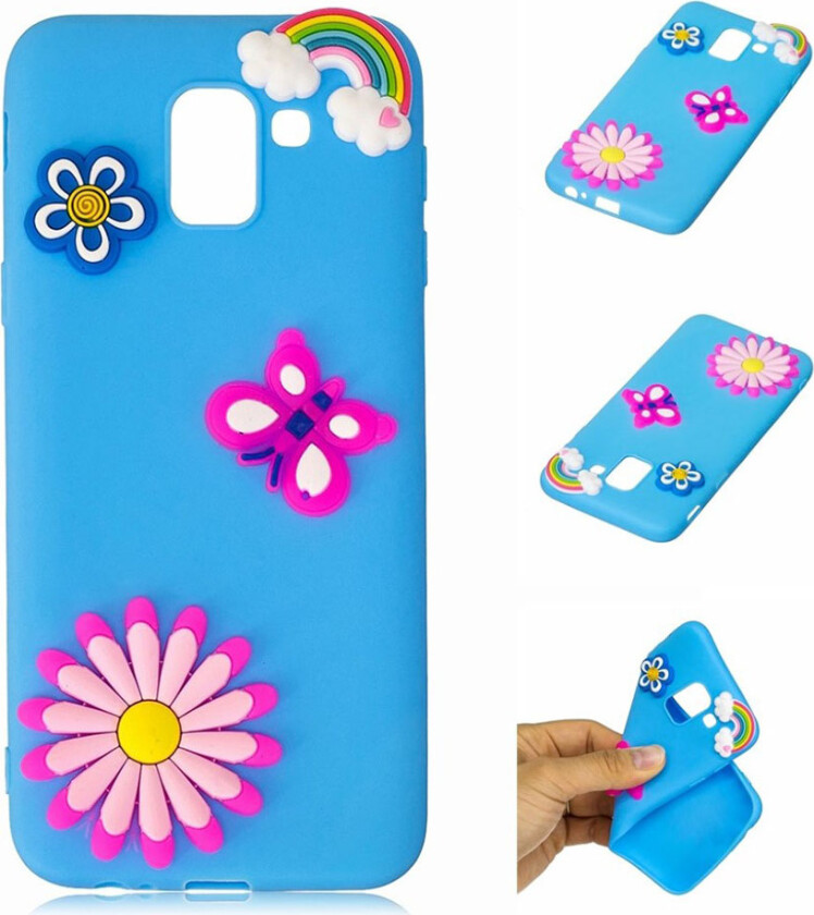 Galaxy J6 beskyttelses deksel av myk silkon med 3D printet mønster - solsikke og sommerfugl