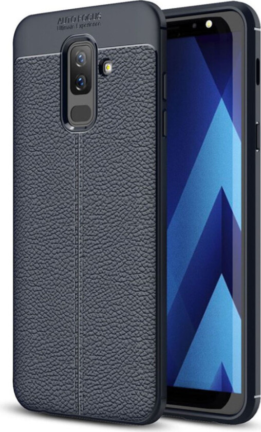 Galaxy J8 beskyttelses deksel av silikon med litchi tekstur - mørke blå
