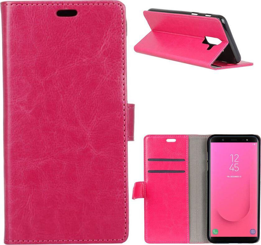 Galaxy J8 beskyttelses deksel av syntetisk skinn med vill hest tekstur - rose