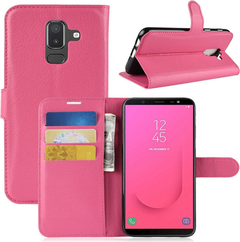 Galaxy J8 beskyttelses deksel av syntetisk skinn med litchi tekstur - rose