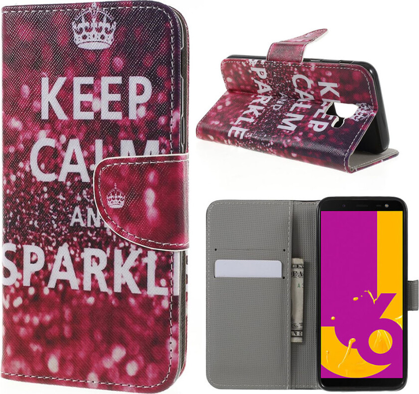 Galaxy J6 beskyttelses deksel av syntetisk skinn med printet bilde - hold deg rolig og skinn