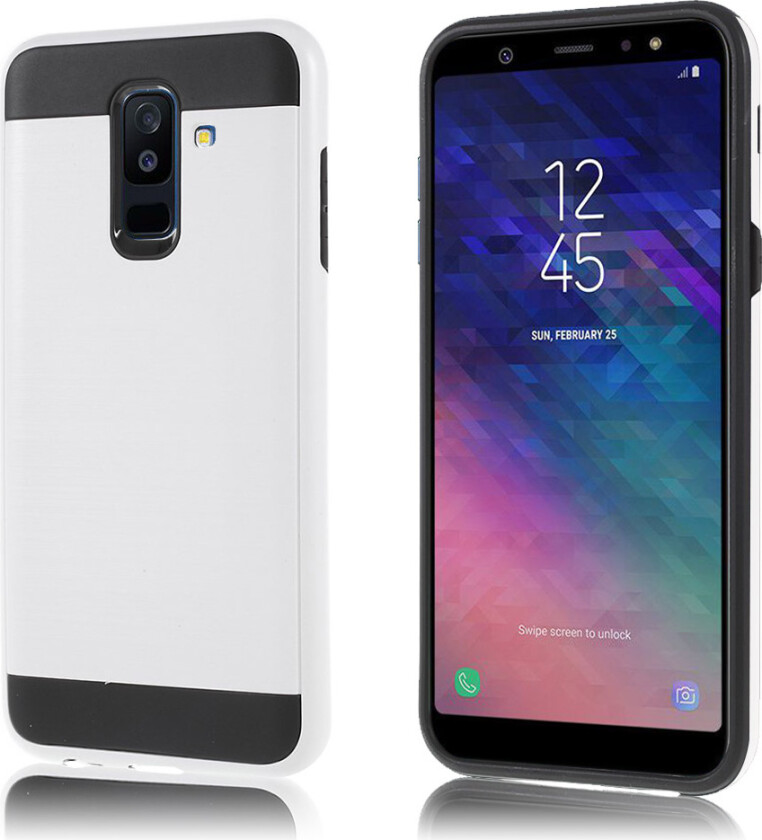 Galaxy A6 Plus beskyttelses deksel av silikon og plastikk med børstet tekstur - hvit