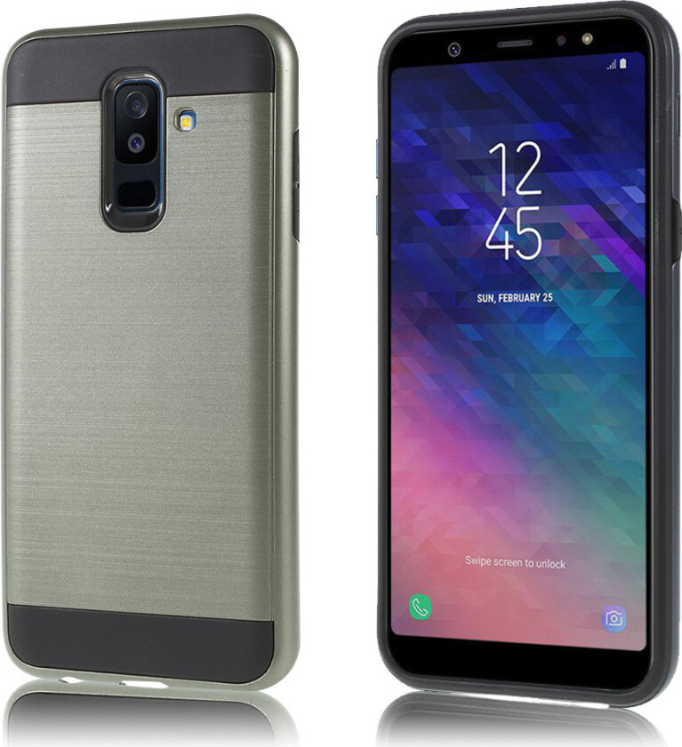 Galaxy A6 Plus beskyttelses deksel av silikon og plastikk med børstet tekstur - militær grønn