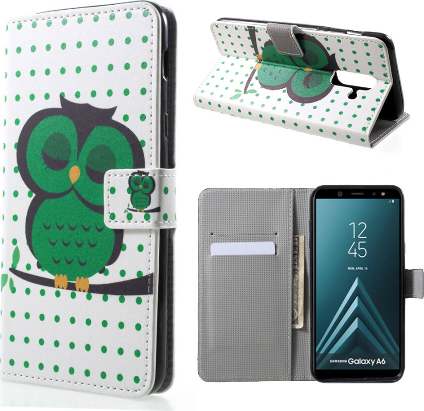 Galaxy A6 beskyttelses deksel av syntetisk skinn med printet bilde - sovende ugle