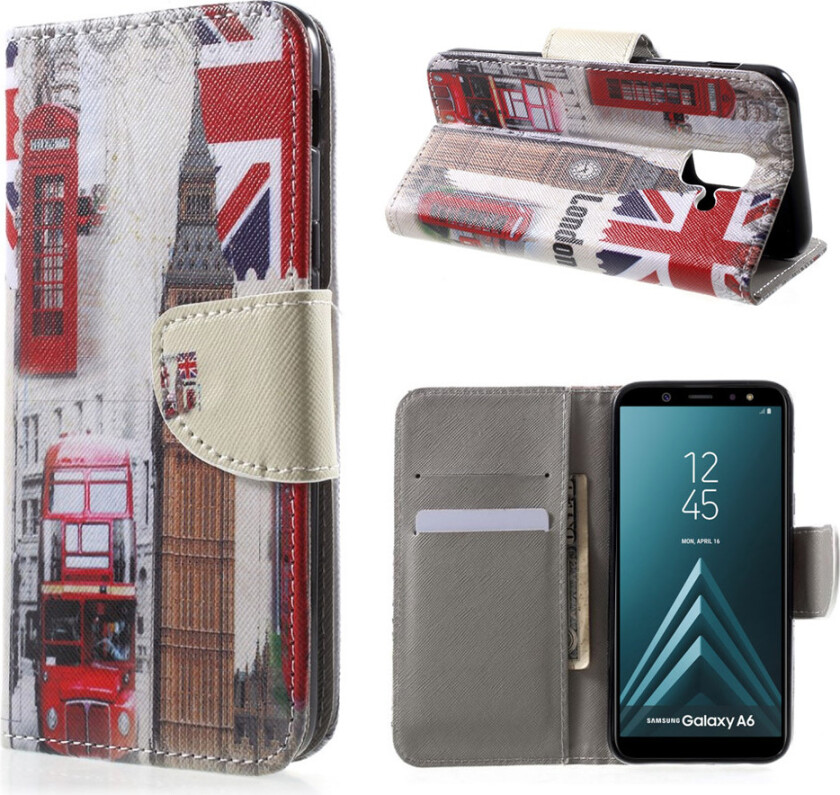 Galaxy A6 beskyttelses deksel av syntetisk skinn med printet bilde - Big ben og UK flagg