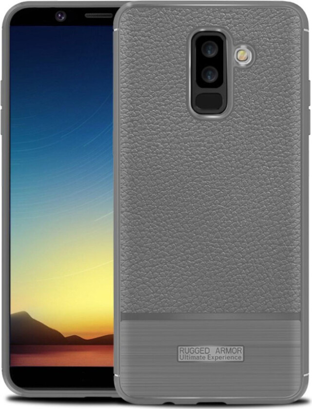 Galaxy A6 Plus beskyttelses deksel av silikon med børstet litchi tekstur - grå