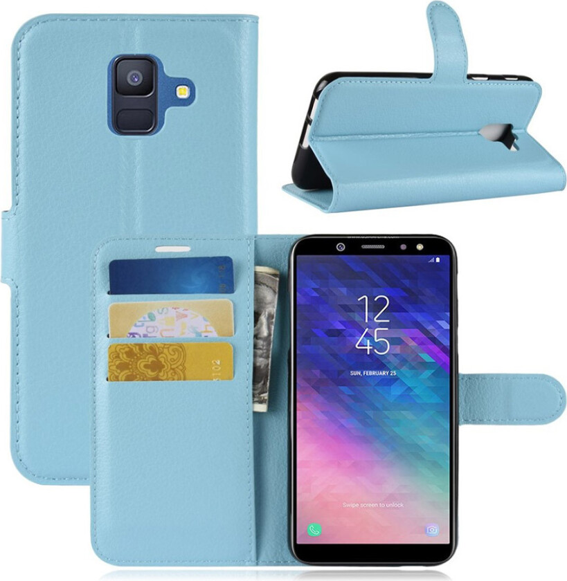 Galaxy A6 beskyttelses deksel av syntetisk skinn med litchi tekstur - baby blå