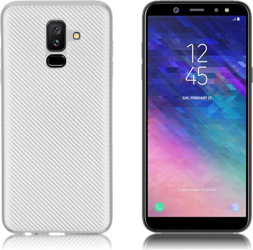 Galaxy A6 Plus beskyttelses deksel i silikon med karbon fiber tekstur - sølv