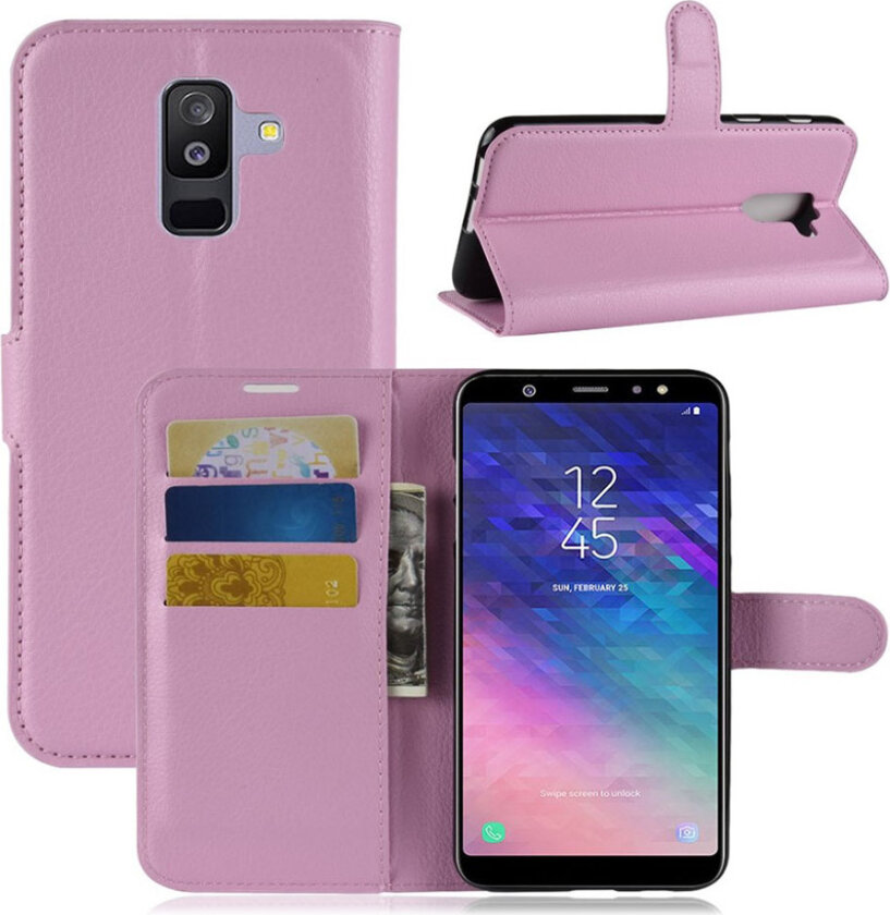 Galaxy A6 Plus beskyttelses deksel i syntetisk skinn med litchi tekstur - rosa