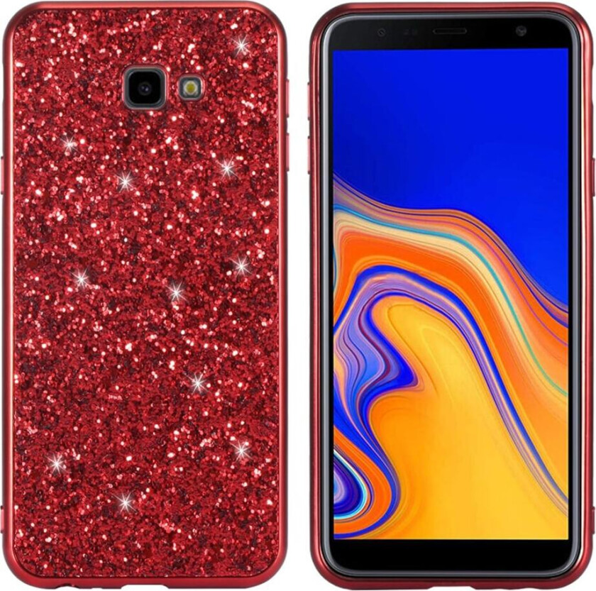 Glitter Samsung Galaxy J4 Plus (2018) deksel - Rød