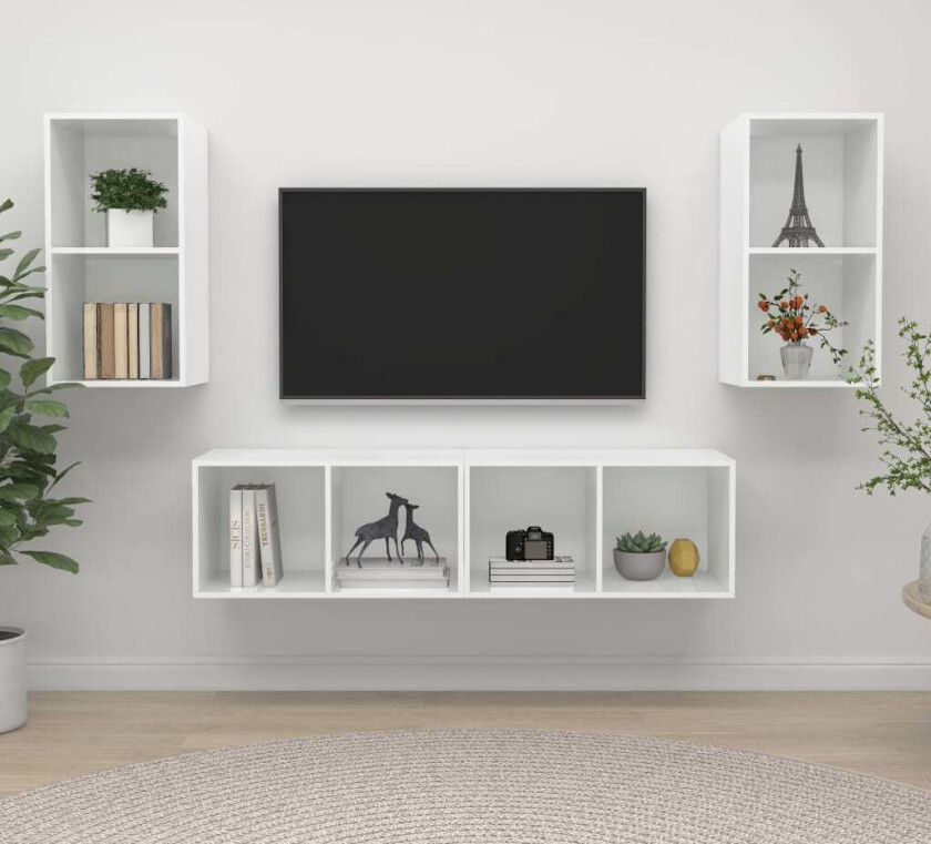 Vegghengte TV-benker 4 stk høyglans hvit sponplate