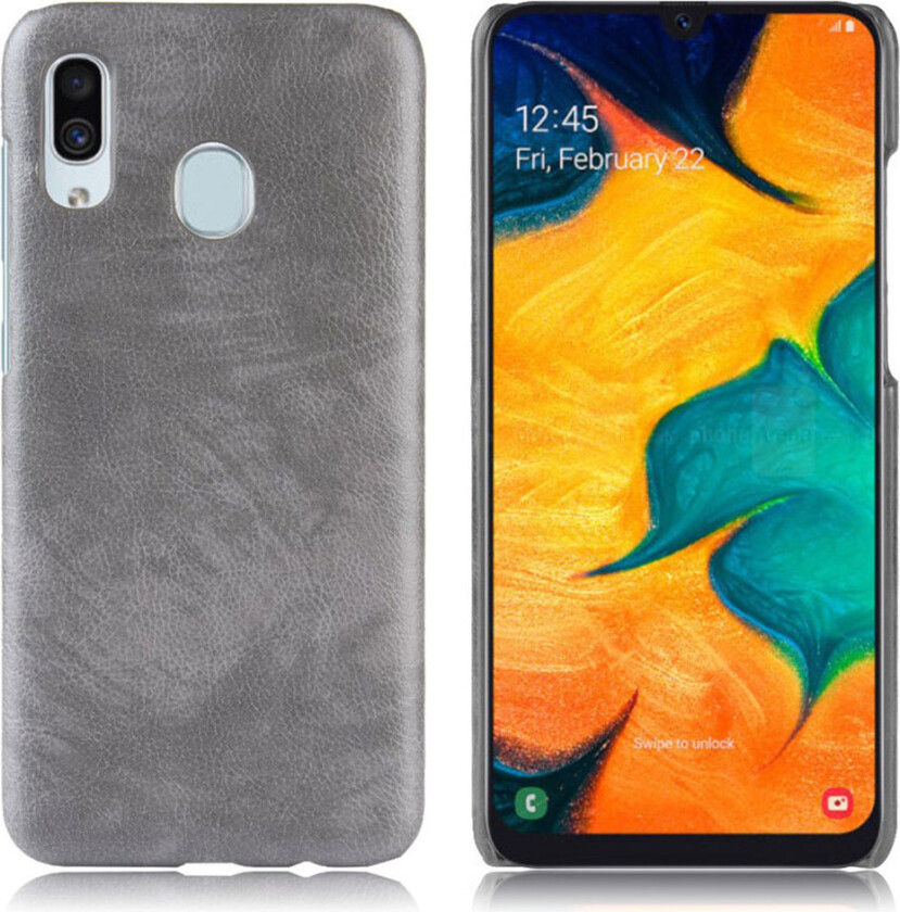 Galaxy A20e litchi belagt deksel - Grå