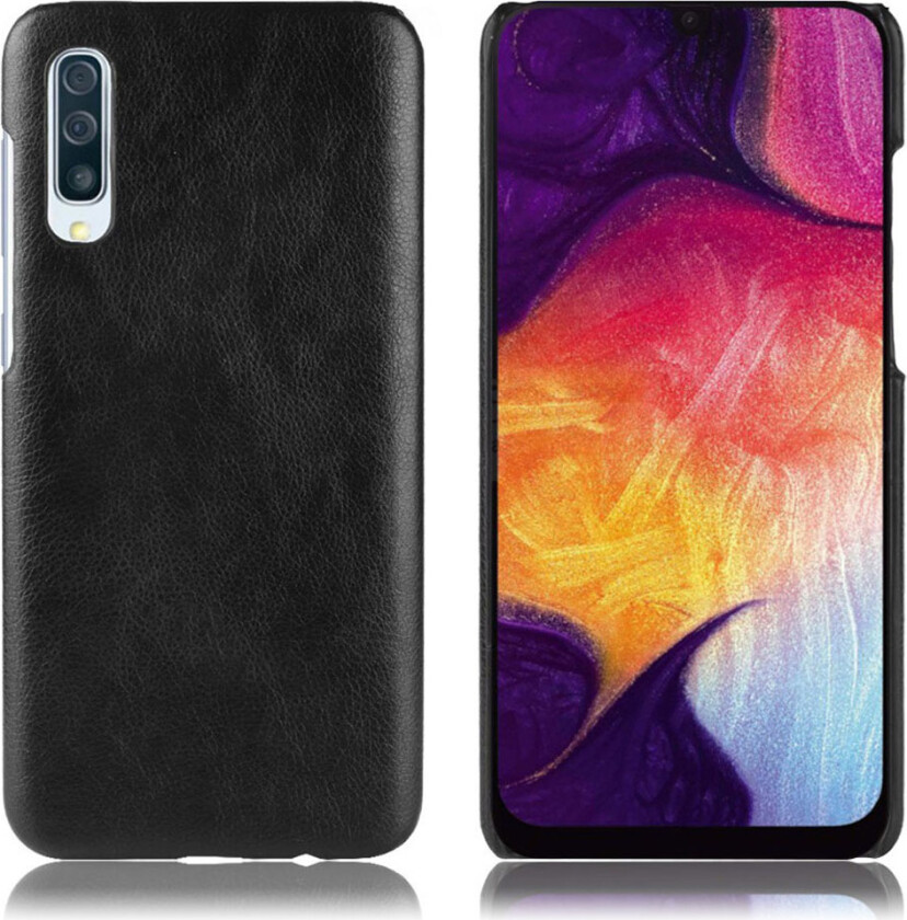 Galaxy A70 litchi belagt deksel - Sort