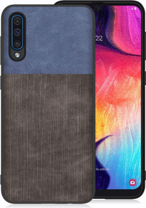 Galaxy A50 jeans tekstur deksel - Blå / Svart