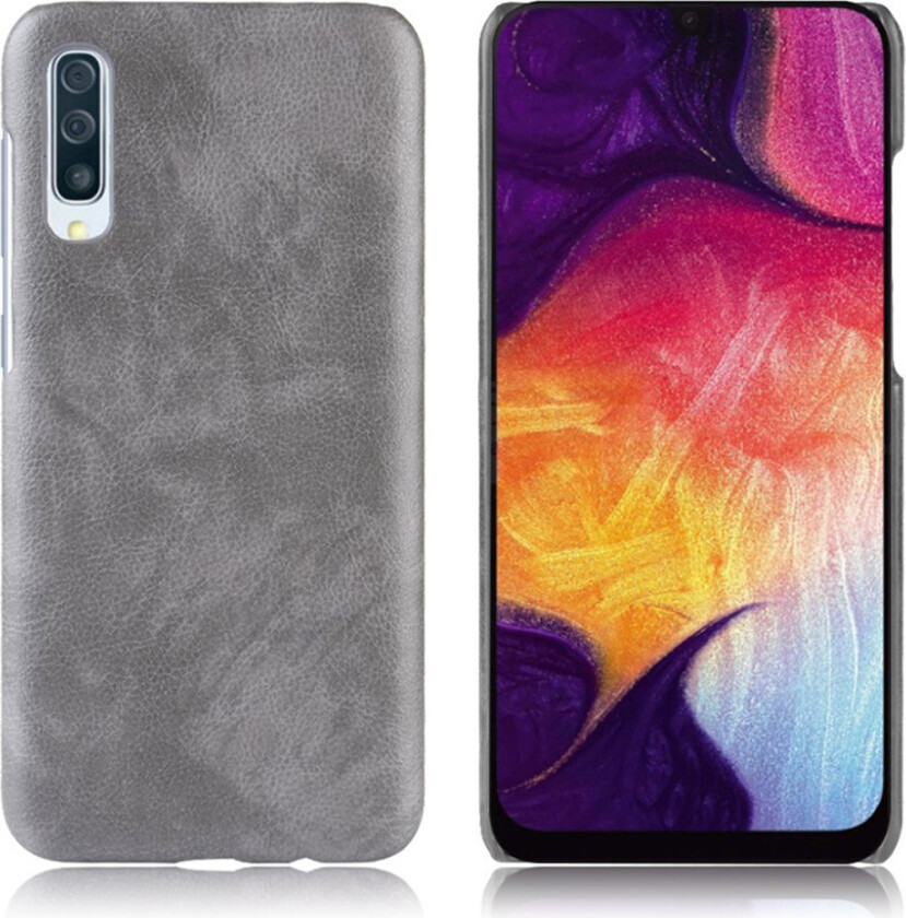 Galaxy A50 litchi belagt deksel - Grå