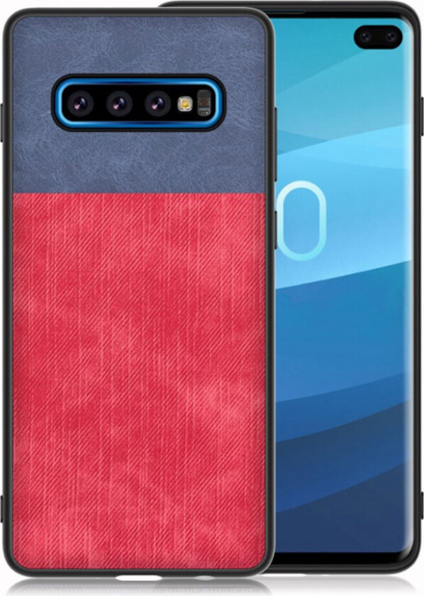 Galaxy S10 Plus jeans stoff deksel - Blå / Rød