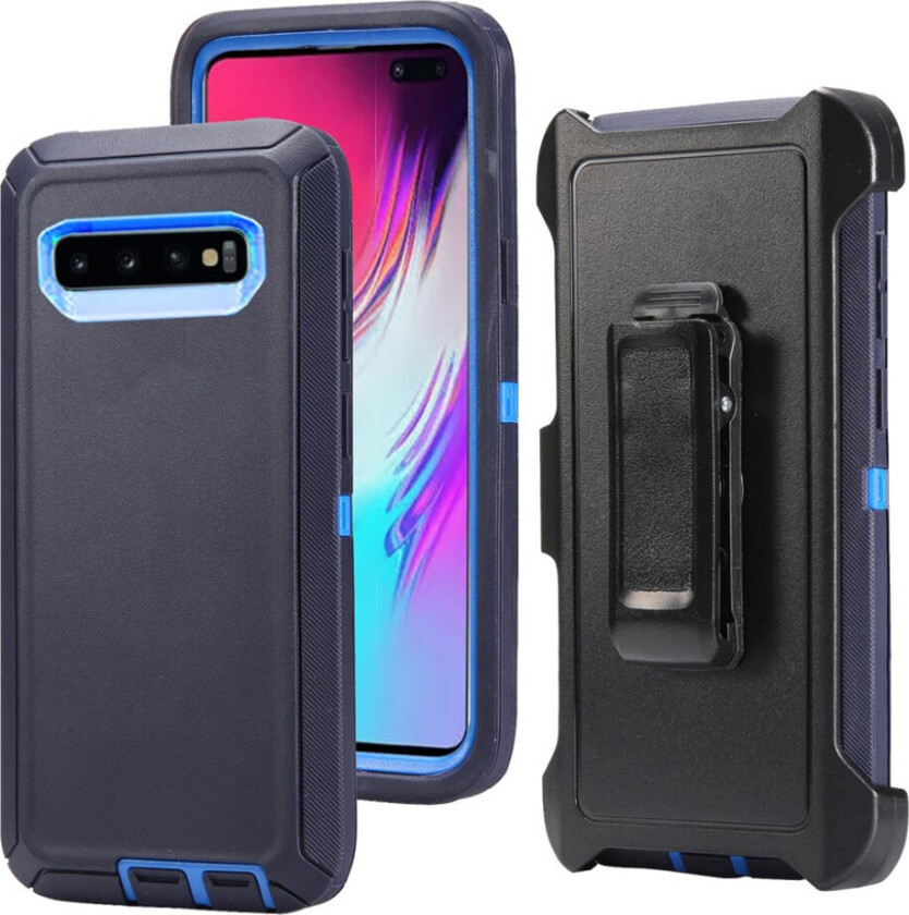 Galaxy S10 Plus støtsikkert belteklips deksel - Baby Blå / Mørkeblå