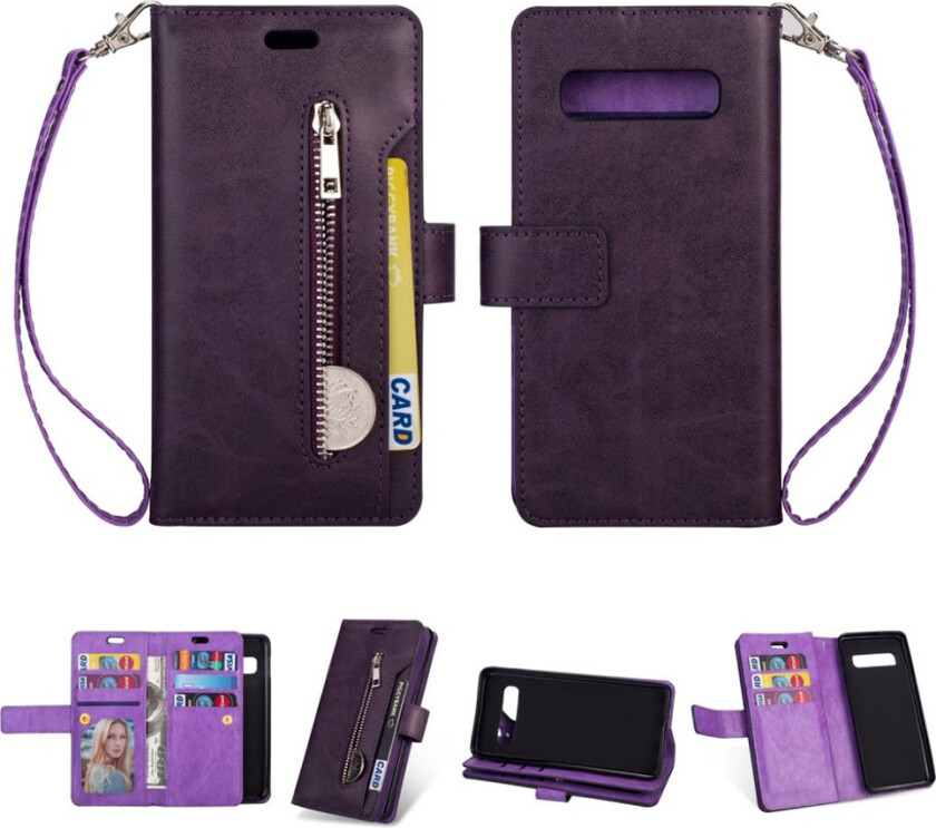 Galaxy s10 Skinnetui Med Deksel Og Stropp - Lilla