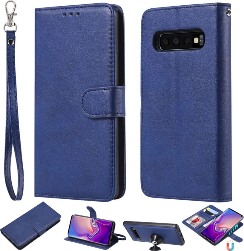 Galaxy s10 Skinnetui Med Deksel Og Bæresnor - Blå