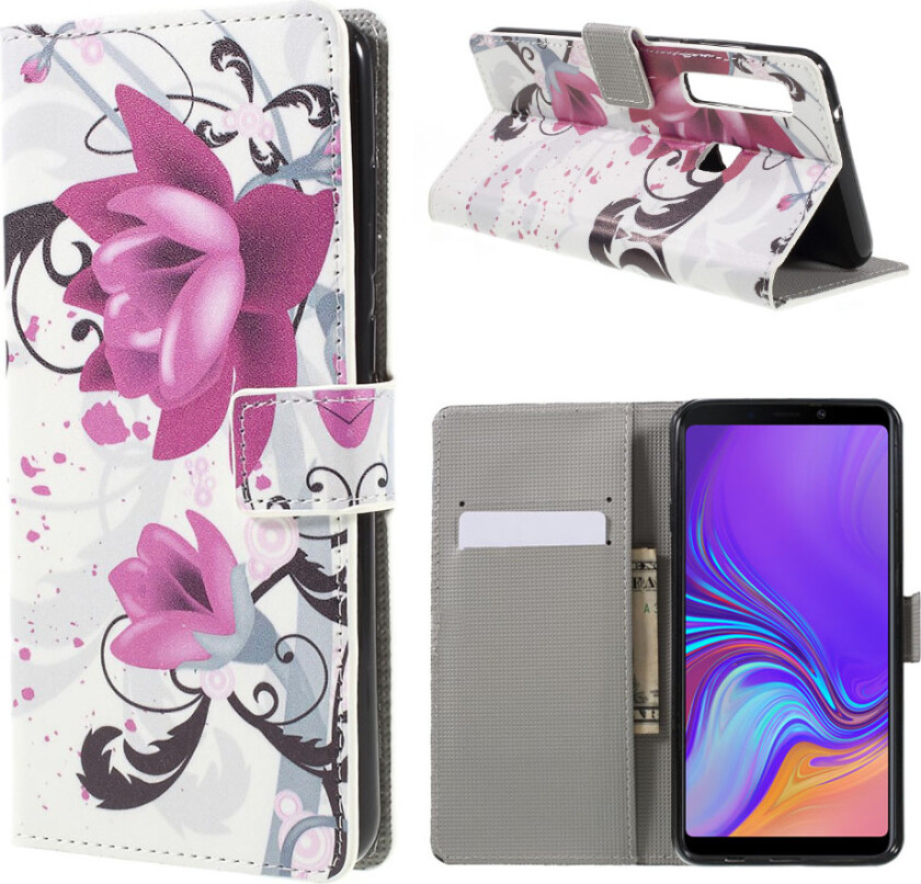 Galaxy A9 beskyttelses deksel av syntetisk skinn med printet mønster - kapok blomster