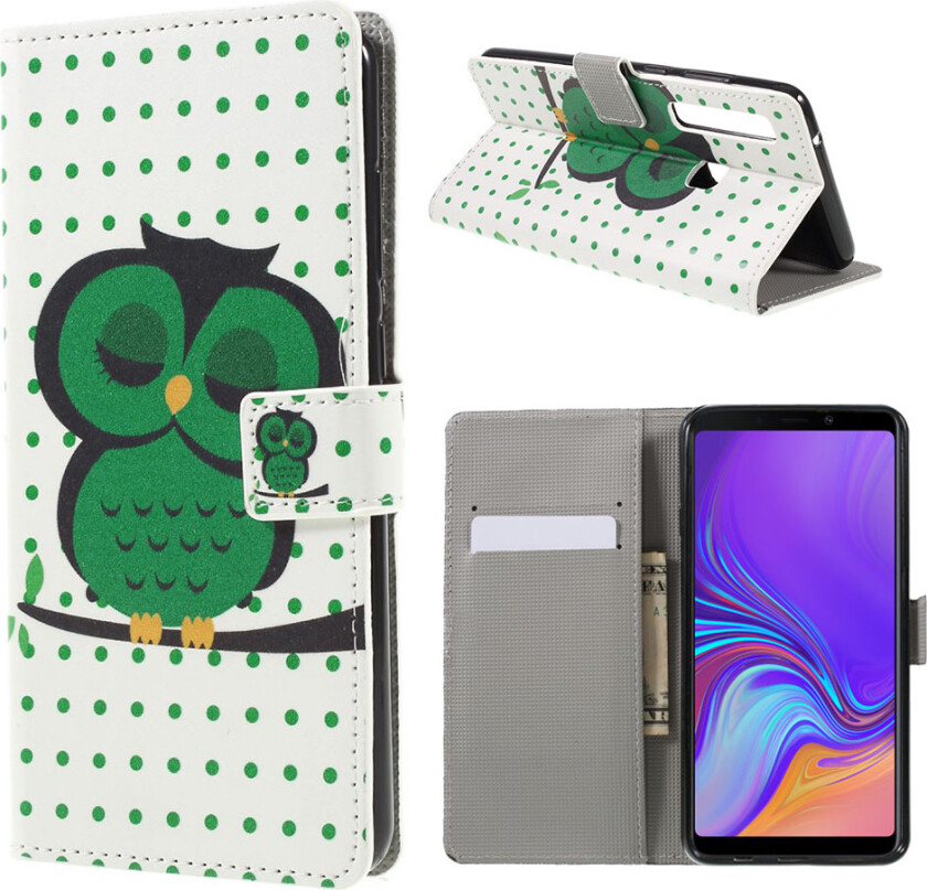 Galaxy A9 beskyttelses deksel av syntetisk skinn med printet mønster - sovende ugle på grein