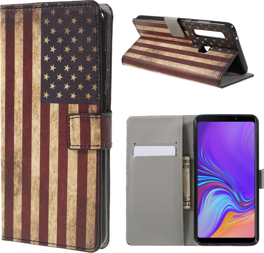 Galaxy A9 beskyttelses deksel av syntetisk skinn med printet mønster - vintage amerikansk flagg
