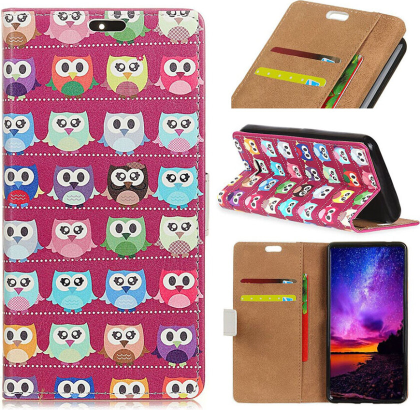 Galaxy A9 beskyttelses deksel av syntetisk skinn med printet mønster - lilla bakgrunn