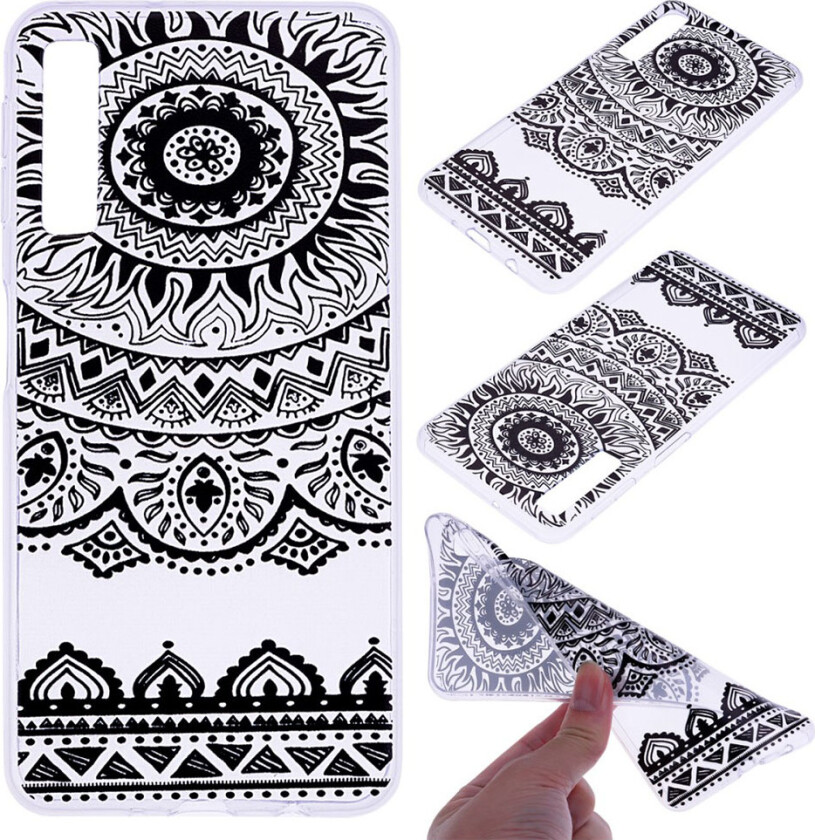 Galaxy A7 beskyttelses deksel av TPU med printet mønster - svart mandala