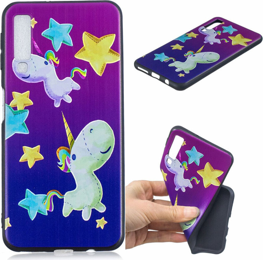 Galaxy A7 beskyttelses deksel av TPU med hevet printet mønster - stjerne og enhjørning