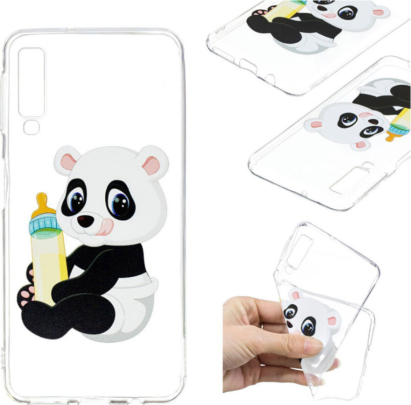 Galaxy A7 beskyttelses deksel av TPU med printet mønster - panda holder en flaske