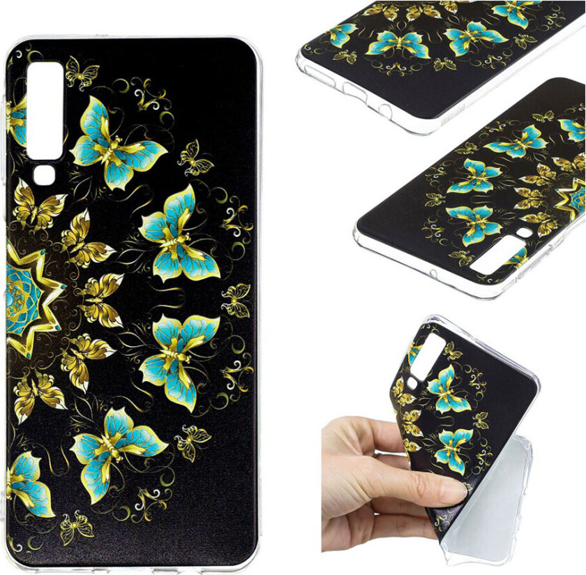 Galaxy A7 beskyttelses deksel av TPU med printet mønster - fargelagt sommerfugl