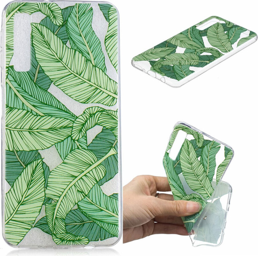Galaxy A7 beskyttelses deksel av TPU med hevet printet mønster - grønne blader