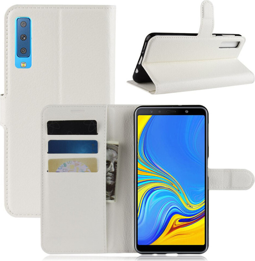 Galaxy A7 beskyttelses deksel av syntetisk skinn med litchi tekstur - hvit