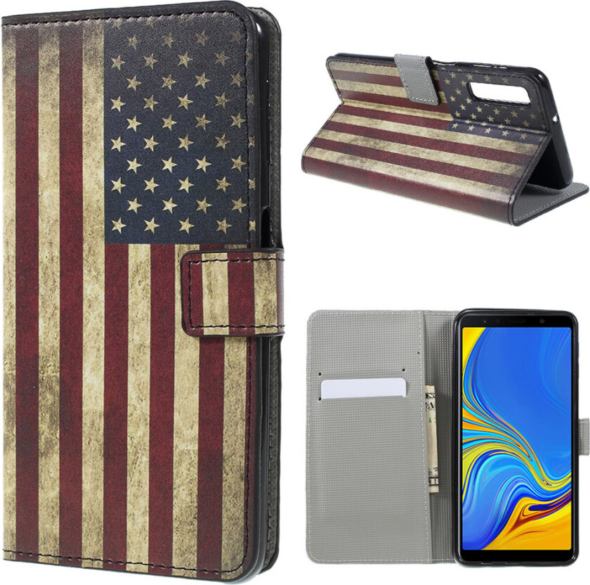 Galaxy A7 beskyttelses deksel av syntetisk skinn med printet mønster - flagg til amerika