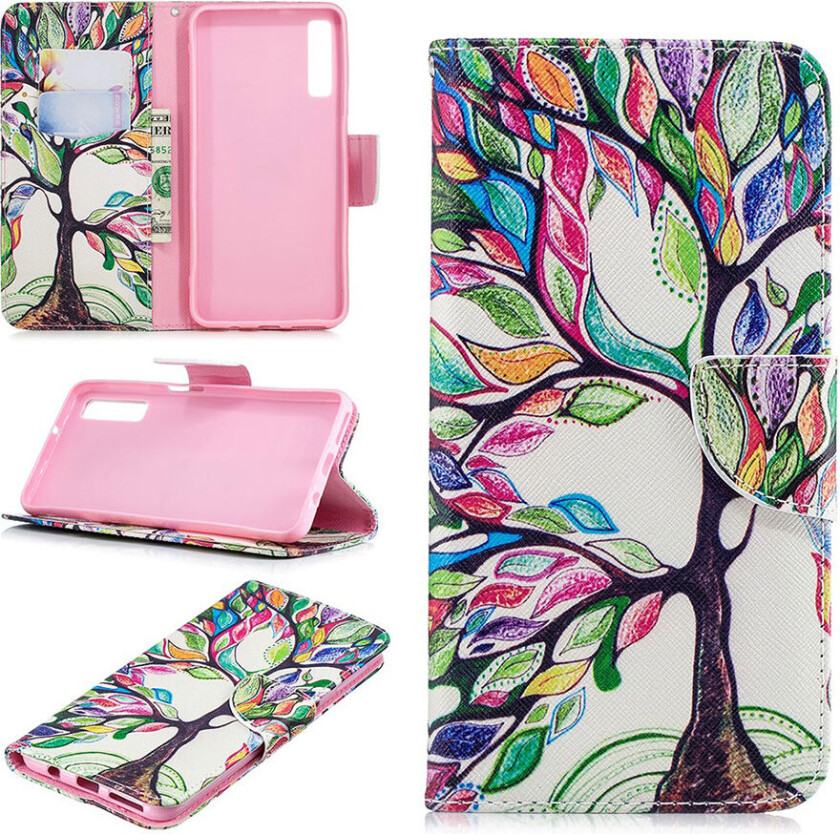 Galaxy A7 beskyttelses deksel av syntetisk skinn med printet mønster - fargelagt tre