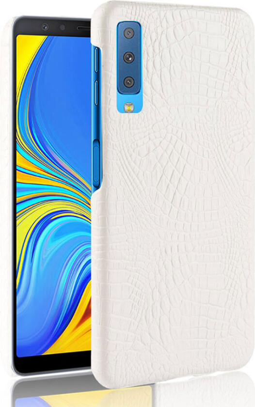 Galaxy A7 beskyttelses deksel av plastikk dekt i syntetisk skinn med krokodille tekstur - hvit