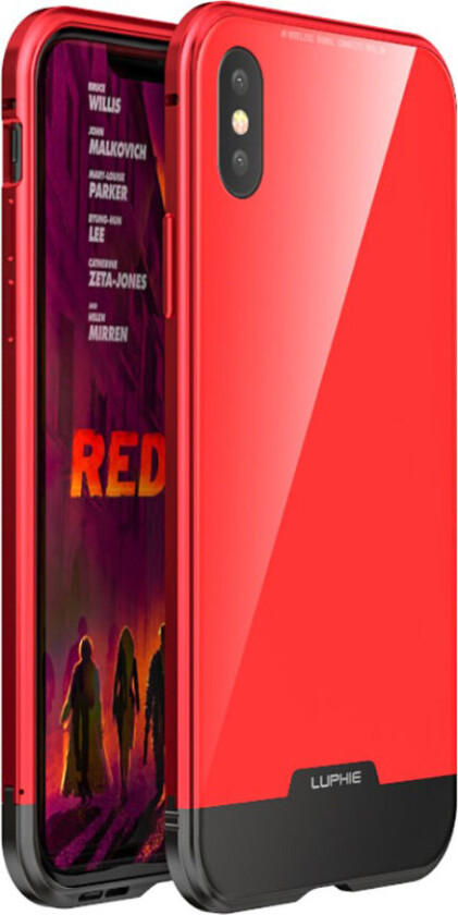 LUPHIE iPhone Xs Max beskyttelses deksel av metall og herdet glass - rød